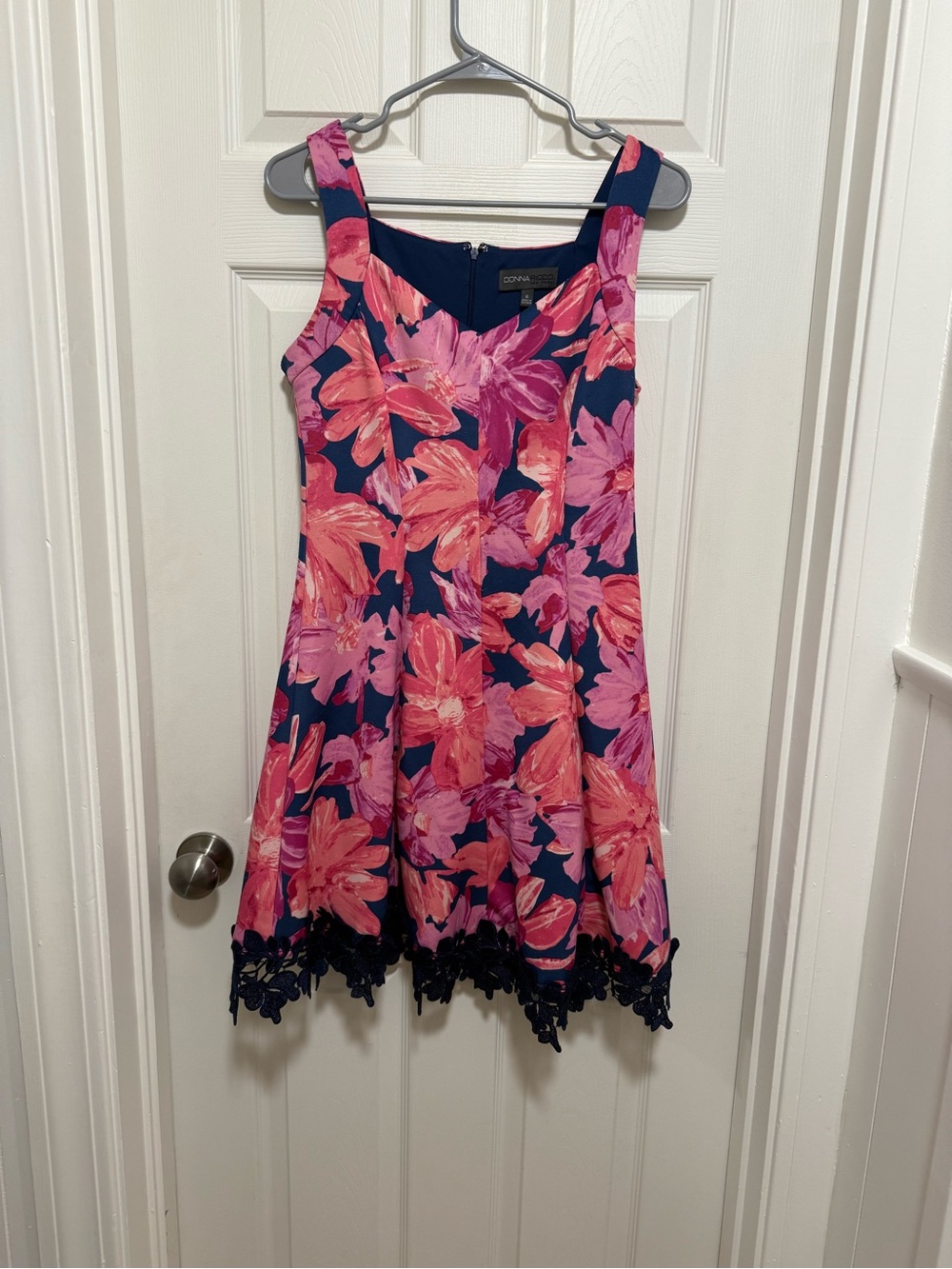 Women’s Donna Ricco Floral Fit-and-Flare Dress with zipper back and lace hem
